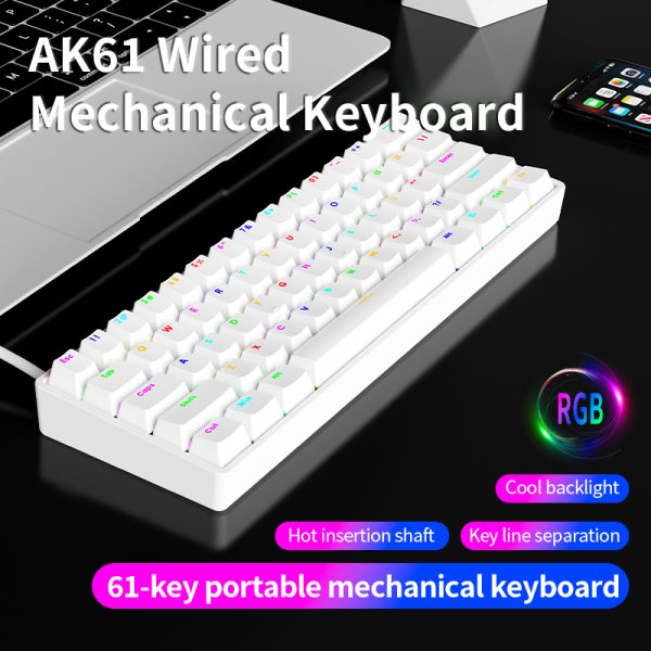 Ak61 Wired Mechanical Gaming Keyboard Feel Backlight For Pc Desktops Sleek & Durable Design