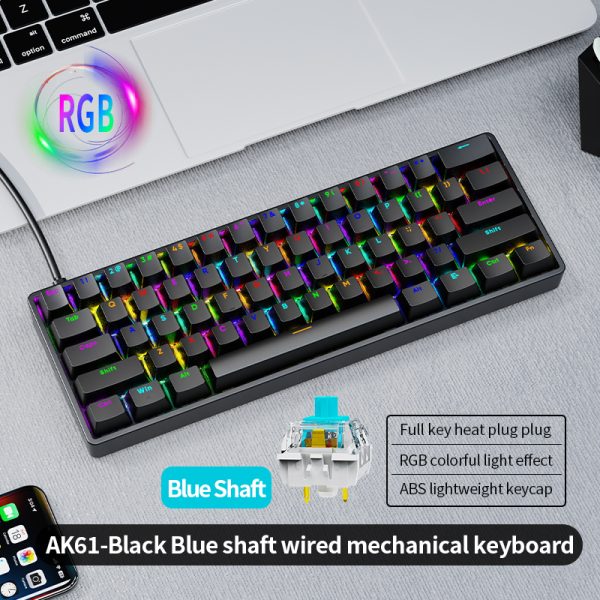 Ak61 Wired Mechanical Gaming Keyboard Feel Backlight For Pc Desktops Sleek & Durable Design