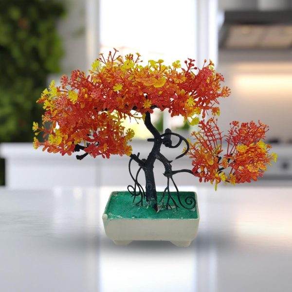 Orange Artificial Bonsai Tree ( 1 Piece )– Bonsai Tree Room Decor For Home, Office & Bedroom | Best Artificial Pot