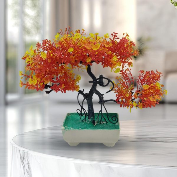 Orange Artificial Bonsai Tree ( 1 Piece )– Bonsai Tree Room Decor For Home, Office & Bedroom | Best Artificial Pot