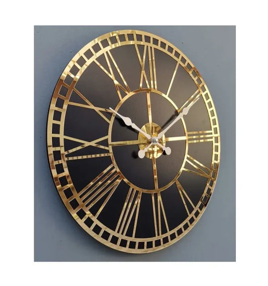 Roman Numbers Clock Gold Frame And Black Clock | Wall Decor | Wall Clock 3d Acrylic Wall Cloc