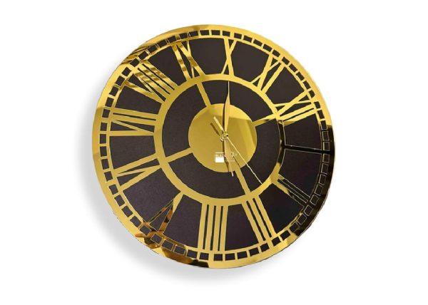 Roman Numbers Clock Gold Frame And Black Clock | Wall Decor | Wall Clock 3d Acrylic Wall Cloc